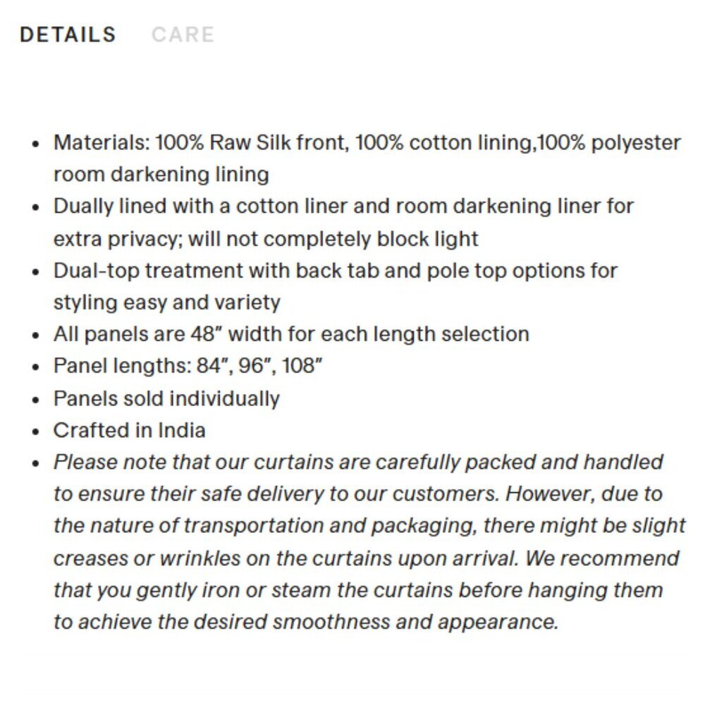 NWOT QUINCE 48x96 Raw Silk Room Darkening Curtain Grey 1 Panel Retail $120 (Q5) - Picture 5 of 8